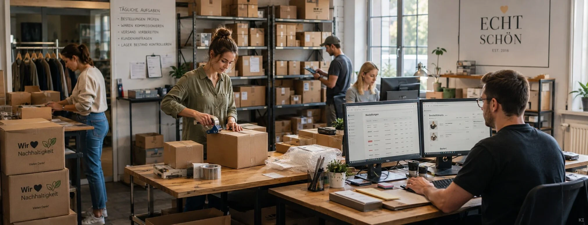 Mitarbeitende bearbeiten Bestellungen und Versand im Onlineshop